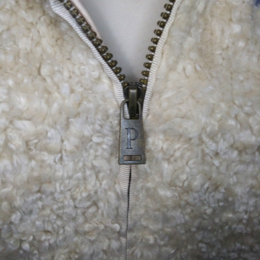 Pendleton Blue Plaid Trimmed Ivory Zip-Front Teddy Jacket - Picture 5 of 13